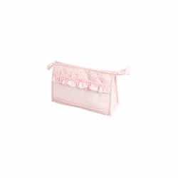 - Travel Toiletry Bag with Zip and Embroidered Aida Fabric Insert - Made in Italy - Pink