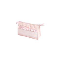 - Travel Toiletry Bag with Zip and Embroidered Aida Fabric Insert - Made in Italy - Pink