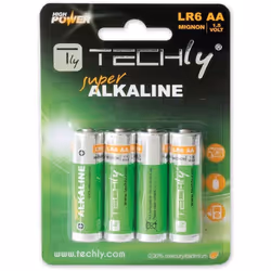 Techly Blister 4 AA Alkaline Batteries High Power Stilo LR06 1.5V IBT-KAL-LR06T, Single-use battery, AA, Alkaline, 1.5 V, 4 p ...