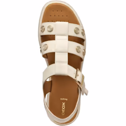 ) Geox D CAMALEI Synthetic Polyurethane Women's Papyrus Sandals - White, 4 (Adults'