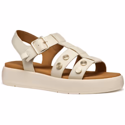 ) Geox D CAMALEI Synthetic Polyurethane Women's Papyrus Sandals - White, 6 (Adults'