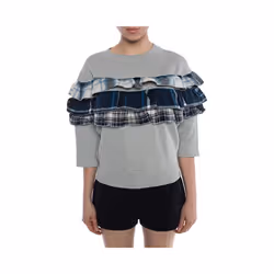 DIESEL F ADELIA Womens Sweatshirt Pullover Crew Neck Ruffle Check Grey Jumper - L