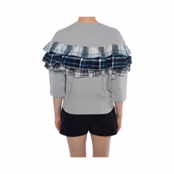 DIESEL F ADELIA Womens Sweatshirt Pullover Crew Neck Ruffle Check Grey Jumper - L