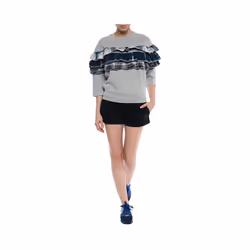 DIESEL F ADELIA Womens Sweatshirt Pullover Crew Neck Ruffle Check Grey Jumper - S