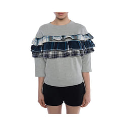 DIESEL F ADELIA Womens Sweatshirt Pullover Crew Neck Ruffle Check Grey Jumper - XS