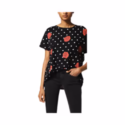 DIESEL T HANNA AI 0GAOJ Women T-shirt Casual Crew Neck Polka Dots Tops Black Tee - XS