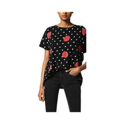 DIESEL T HANNA AI 0GAOJ Women T-shirt Casual Crew Neck Polka Dots Tops Black Tee - 2XS