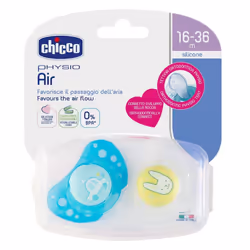 Day & Night 16-36 Months Silicone Pacifier Physio Air, Pack of 4 (2 Day + 2 Night), Soft Silicone, 2 Travel Boxes, Made in Italy