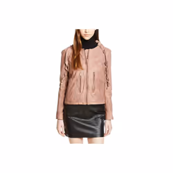 DIESEL L HEZE Womens Biker Jacket Genuine Leather Zipper Slim Fit Winter Coat - Size M