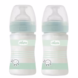 Glass Baby Bottle 150 ml, Pack of 2, Superior Glass, Perfect-5 Silicone Teats 0 m+ from Birth, Unisex, Made in Italy