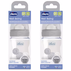 Glass Baby Bottle 150 ml, Pack of 2, Superior Glass, Perfect-5 Silicone Teats 0 m+ from Birth, Unisex, Made in Italy