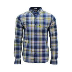 LEVIS Mens Shirts Cotton Long Sleeve Flannel Shirt - Navy and Yellow Stripe, S