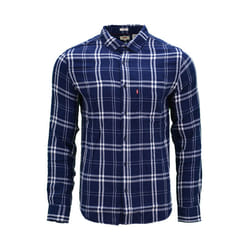 LEVIS Mens Shirts Cotton Long Sleeve Flannel Shirt - Navy and White Stripe, S