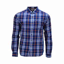 LEVIS Mens Shirts Cotton Long Sleeve Flannel Shirt - Navy and Orange Stripe, S