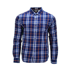 LEVIS Mens Shirts Cotton Long Sleeve Flannel Shirt - Navy and Orange Stripe, M