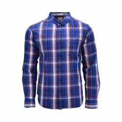 LEVIS Mens Shirts Cotton Long Sleeve Flannel Shirt - Blue and Red Stripe, S