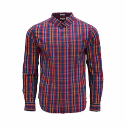 LEVIS Mens Shirts Cotton Long Sleeve Flannel Shirt - Red and Orange Stripe, S