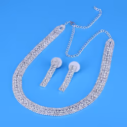 Fashion Luxury Gold Rhinestone Necklace Earrings Jewelry Set Bridal Wedding Romantic Jewelry Necklace - silver