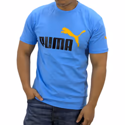 Puma Mens T Shirt Essentials Logo Crew Neck Pullover Top - Steel Blue, S