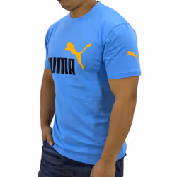 Puma Mens T Shirt Essentials Logo Crew Neck Pullover Top - Steel Blue, S