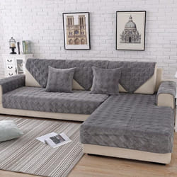 Four Seasons Universal Short Plush Sofa Cushion New Thickened Non-slip Cover Cloth Cushion Full Package Anti-cat Scratch Sofa Univ - dark grey, 90*120