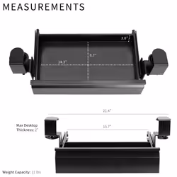 VIVO 16 inch Clamp-On Sliding Pull-out Drawer without Shell for Office Desk  Storage Organizer for Sit Stand Workstation  Black  DESK-AC03C-