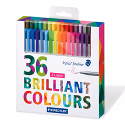 Staedtler 334 Triplus Fineliner Point Pens, 0.3 mm, Assorted Colours, Pack of 36