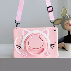 For iPad 10 10th 10.2 9th 8th 7th 2019 2020 2021 Case Kids Stand Cover iPad Mini 6 Air 1 2 9.7 3 10.5 4 5 10.9 - Pink Cat-Str ...