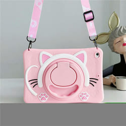 For iPad 10 10th 10.2 9th 8th 7th 2019 2020 2021 Case Kids Stand Cover iPad Mini 6 Air 1 2 9.7 3 10.5 4 5 10.9 - Pink Cat-Strap, IPad 5th 6th Gen 9.7