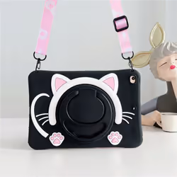For iPad 10 10th 10.2 9th 8th 7th 2019 2020 2021 Case Kids Stand Cover iPad Mini 6 Air 1 2 9.7 3 10.5 4 5 10.9 - Black Cat-St ...