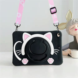 For iPad 10 10th 10.2 9th 8th 7th 2019 2020 2021 Case Kids Stand Cover iPad Mini 6 Air 1 2 9.7 3 10.5 4 5 10.9 - Black Cat-Strap, IPad 5th 6th Gen 9.7