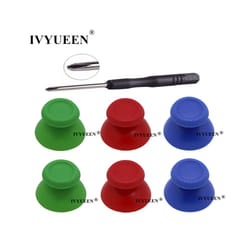 6 PCS Black 3D Joystick Caps for Sony PlayStation 5 PS5 DualSense Controller Thumbstick Analog Thumb Sticks Grip Cover - Green Red Blue