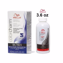 3.6oz) Wella Color Charm Permanent Liquid Color | Wella Permanent Hair Dye - 8A+ Developer (Vol. 20