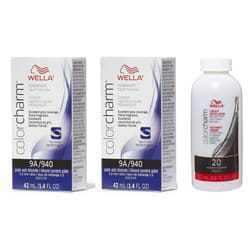 3.6oz) Wella Color Charm Permanent Liquid Color | Wella Permanent Hair Dye - 9A+9A+Developer (Vol. 20