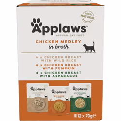 Applaws 100% Natural Wet Cat Food, Pouch Multipack Chicken Selection in Broth 70g, (12 x 70 g Pouches)