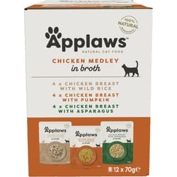 Applaws 100% Natural Wet Cat Food, Pouch Multipack Chicken Selection in Broth 70g, (12 x 70 g Pouches)