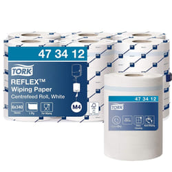 Tork 473412 Reflex Wiping Paper / 2 Ply Absorbent QuickDry Paper Roll Suitable for Tork M4 Reflex Centrefeed System / White / 6 x 113.9m / Ã 19cm