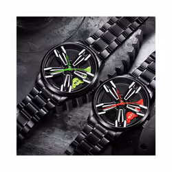 Wheel Watch Men Rim Hub Luxury Sports Car Men's Watch Stainless Steel Men's Quartz Watches for BMW GTR Audi wheel rim design Watche - SilverGreen AUDI