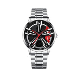 Wheel Watch Men Rim Hub Luxury Sports Car Men's Watch Stainless Steel Men's Quartz Watches for BMW GTR Audi wheel rim design Watches - SilverRed AUDI