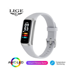 LIGE New Women Smart Watch Men Smartband Temperature Smartwatch Fitness Tracker Blood Pressure Sports Smart Bracelet For - call reminder, Silver grey
