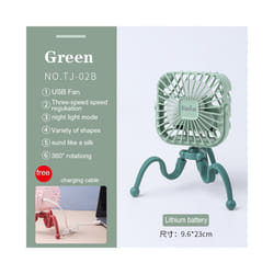 USB Stroller Fan Portable Desk Handheld Baby Bed Car Seat Fan 500mAh Rechargeable - TJ-02B green