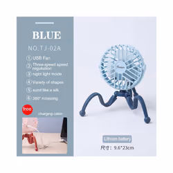 USB Stroller Fan Portable Desk Handheld Baby Bed Car Seat Fan 500mAh Rechargeable - TJ-02A blue