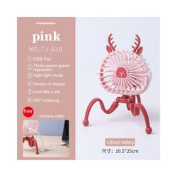 USB Stroller Fan Portable Desk Handheld Baby Bed Car Seat Fan 500mAh Rechargeable - TJ-03B pink