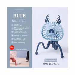 USB Stroller Fan Portable Desk Handheld Baby Bed Car Seat Fan 500mAh Rechargeable - TJ-03B blue