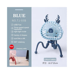 USB Stroller Fan Portable Desk Handheld Baby Bed Car Seat Fan 500mAh Rechargeable - TJ-03B blue