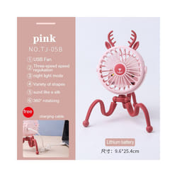 USB Stroller Fan Portable Desk Handheld Baby Bed Car Seat Fan 500mAh Rechargeable - TJ-05B pink