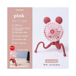USB Stroller Fan Portable Desk Handheld Baby Bed Car Seat Fan 500mAh Rechargeable - TJ-05A pink