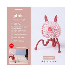 USB Stroller Fan Portable Desk Handheld Baby Bed Car Seat Fan 500mAh Rechargeable - TJ-03A pink