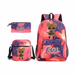 LOL superise Large Capacity Waterproof Schoolbag For Girls Pink Backpack - 3 pcs sets, 9