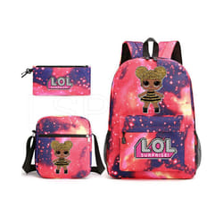 LOL superise Large Capacity Waterproof Schoolbag For Girls Pink Backpack - 3 pcs sets, 9